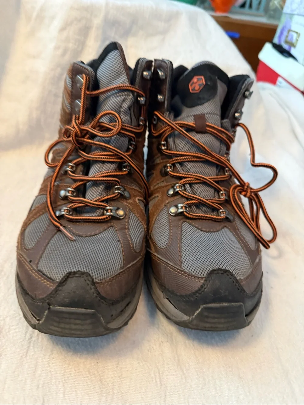 Men's Brown & Gray Hiking Boot with Orange Accents